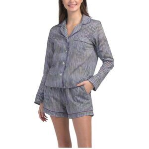 THE LAZY POET Made In Colombia 2pc Notch Collar Long Sleeve Shorts Pajama Set